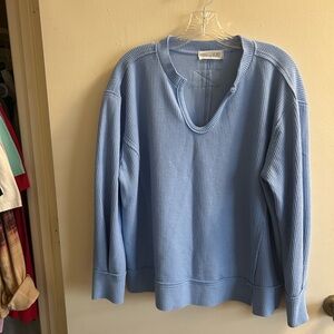 Impressions Light Blue Waffle Knit Long Sleeve Top